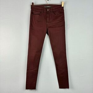 Joe's Women's 26 The Icon Mid Rise Skinny Ankle Red Burgundy Raw‎ Cut Hem Jeans